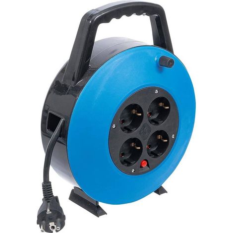Enrouleur de Câble 10 m 3 x 1,5 mm2 - 4 Prises, IP20, 3000 W - Sécurité et Praticité, Pro - D-Work (1/5)