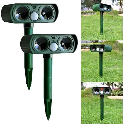 2 Stück solarbetriebene Ultraschall-Abwehrgeräte für Hunde, Katzen, Füchse, Rehe, Nagetiere, mit PIR-Sensor, für Bauernhöfe und Gärten (1/4)