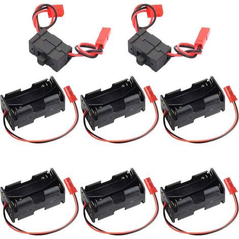 6-teiliges Batteriehalter-Set (4 AA-Batterien), Aufbewahrungsbox für Empfänger (6 V) mit 2-poligem JST-Stecker, 2-teiliger Futaba RC-Empfängerschalter, für RC-Autos/Flugzeuge (1/5)