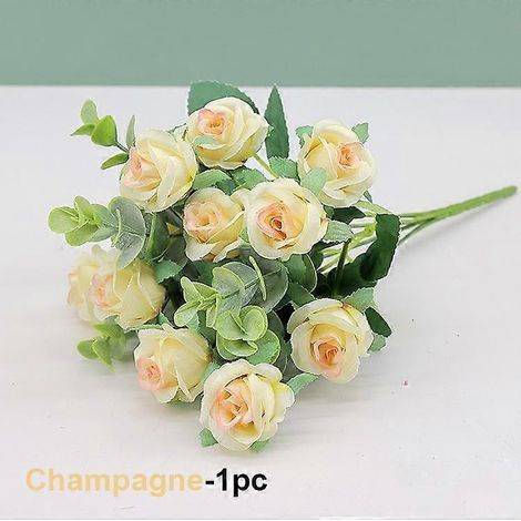 11 têtes d'eucalyptus « petites roses » pour décoration intérieure et de mariage, fleurs artificielles en plastiqueChampagne (1/5)