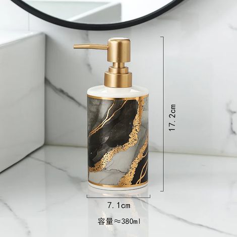 (A-380ML) Distributeur de savon en marbre plaqué or, flacon créatif en céramique pour émulsion, décoration de salle de bain, flacon sous pression pour gel hydroalcoolique et shampoing. (1/5)