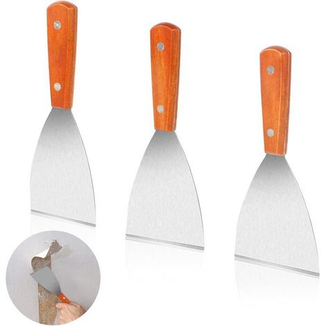 Ensemble de 3 spatules, couteau à plâtrer pour la peinture et la décoration intérieure, spatule en acier inoxydable avec manche (1/5)