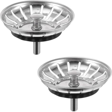 Filtre-Plug Évier - Acier Inoxydable et Caoutchouc Souple - Diamètre 80 mm - Double Fonction Filtre et Bouchon - Pour Évier Cuisine Lavabo Atelier - Lot de 2