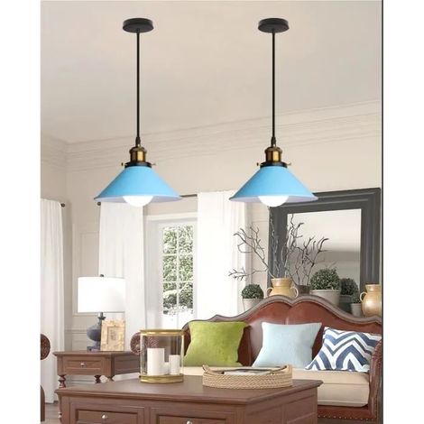 2pcs Moderne Suspension Luminaire en Métal,Lustre Plafonnier Industrielle Vintage Style Edison pour Salon Chambre (1/4)
