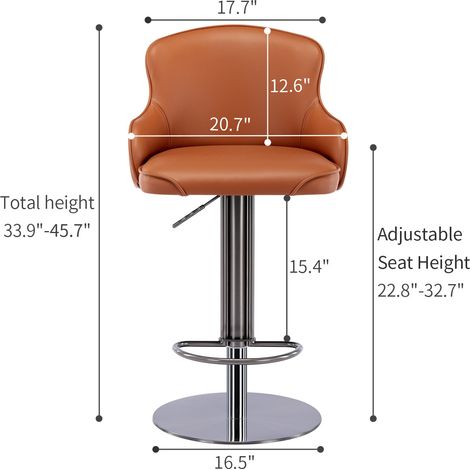 Tabourets de Bar Noirs en Titane et Acier Inoxydable, Chaise Haute Moderne en Cuir avec Dossier, Pivotante à Hauteur Réglable pour Comptoir de Cuisine et Salle à Manger (1/4)
