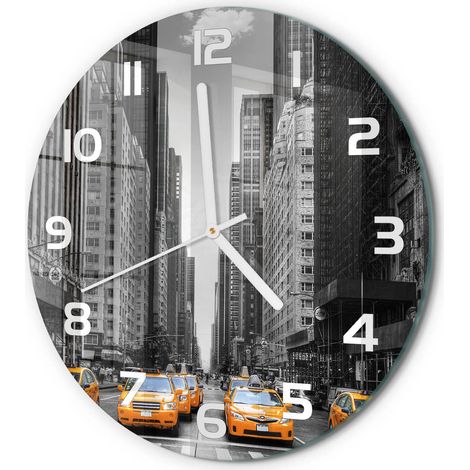 Horloge Murale Ronde Verre Trempé Design Épuré Silencieuse pour Intérieur Taxis de New York fi 30 cm (1/5)
