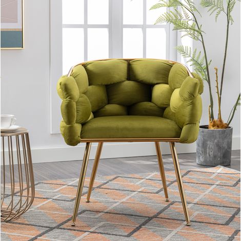 Fauteuil design 59x58x75 cm olive, accoudoirs, velours et métal doré, style moderne MEUBLIV (1/5)