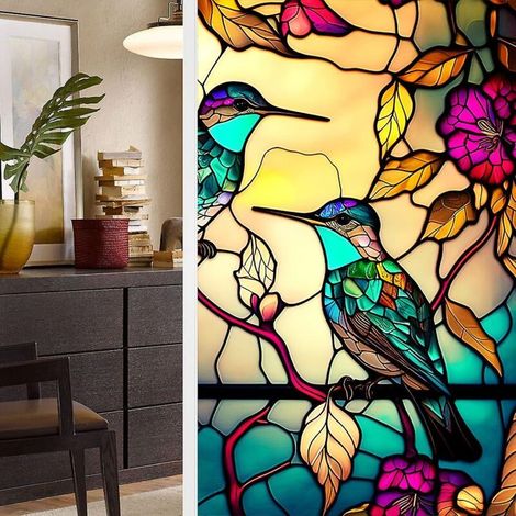 Bunte florale Wandfolie, Milchglasfolie für Fenster, UV-Schutz, Sichtschutzfolie für Fenster (1/3)