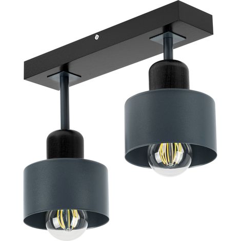 Lámpara de techo negra de madera y metal de estilo escandinavo, 2xE27, iluminación LED moderna para salón, cocina, dormitorio, habitación infantil, loft. (1/5)