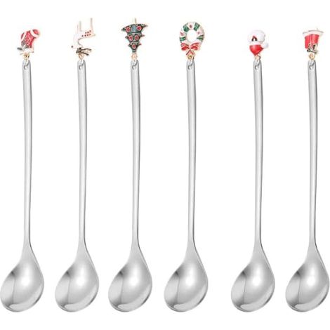 6PCS Christmas Spoons, Stainless Steel Dessert Spoons, Tea Spoon
