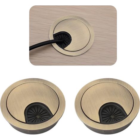 Lot de 2 œillets métalliques 60 mm bronze - Cache-trou pour passage câbles bureau et domicile - Rangement câbles électriques et informatiques (1/5)