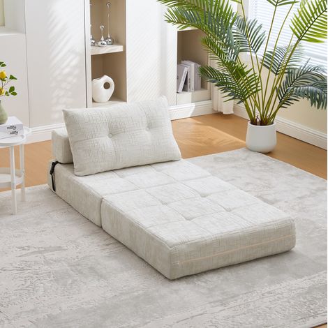 Sofá cama plegable 79x79x57 cm en tejido chenilla beige, ahorro de espacio para salón FloraGrace (1/5)