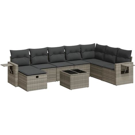 Set de sofás de jardín con cojines 9 pzas ratán sintético gris vidaXL (1/5)