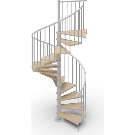 Escalier colimaçon gain de place 15 marches - Hauteur à franchir de 3.08m à 3.60m - Ø 1.40m - Structure grise et marche naturel - PHOLA140/SGMSAB-15