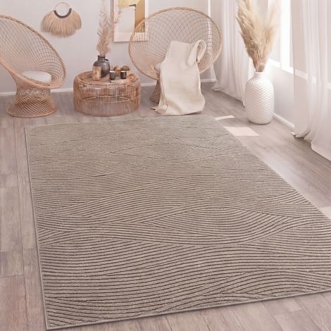Paco Home Teppich Wohnzimmer Hochflor Skandi Boho Geometrisch Abstrakt Uni Waschbar Taupe 240x340 cm (1/5)