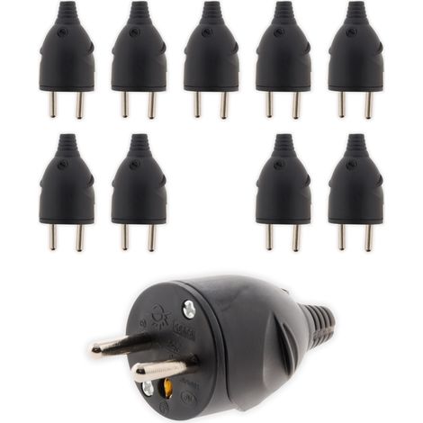 Lot de 10 fiches mâles 16A 2P+T - noir - Zenitech