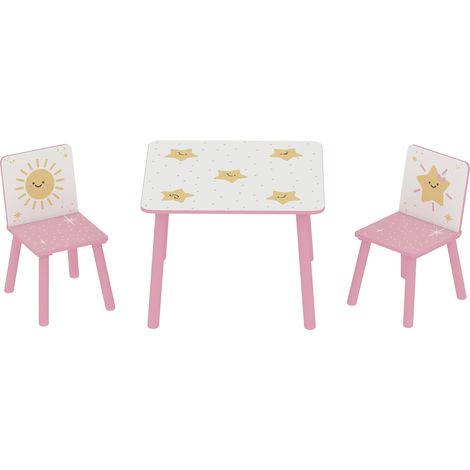 AIYAPLAY Set 2 Sedie e Tavolo per Bambini da 3-8 Anni con Fantasia a Stelle Rosa