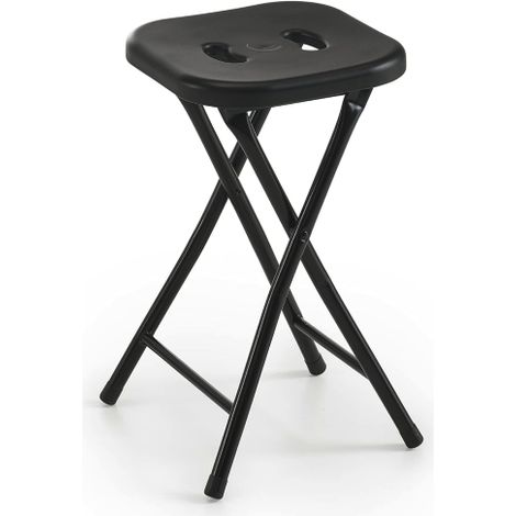 GEDY Sgabello bagno richiudibile, Misure e peso: 46,5X26X28 CM & 1,156 KG, Sgabello richiudibile in metallo e resine, Finitura nera, Design R&S, 2 anni di garanzia