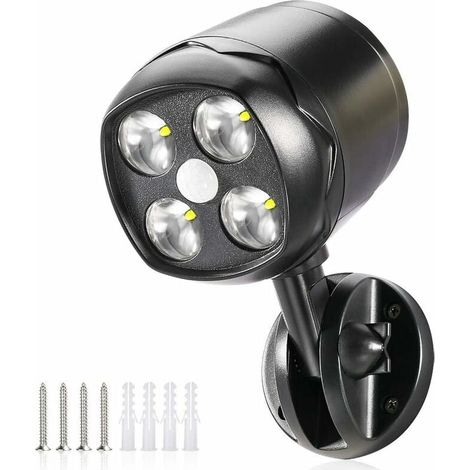 KZQ – Lampe d'extérieur LED avec détecteur de mouvement – 600 lumens – IP65 étanche – Alimentation par 4 piles D – Installation sans fil - 600lm (1/5)