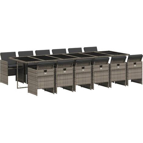 vidaXL Ensemble à manger de jardin coussins 13 pcs gris résine tressée