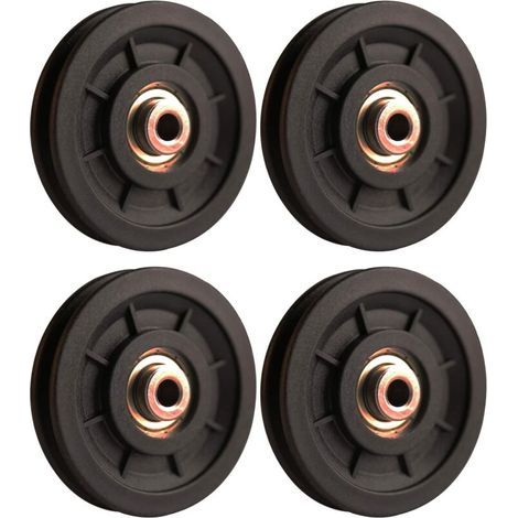 Accessoires de levage, 4 pièces 110 mm poulie en nylon portante poulie de levage de poids roue universelle pour machine à câble équipement de fitness porte de garage (1/4)
