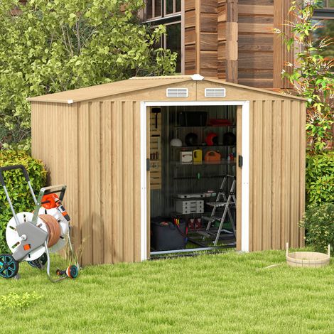 COSTWAY 2.6 x 2M Outdoor Storage Shed Galvanized Steel Garden Tool House w/Lockable Door (1/5)