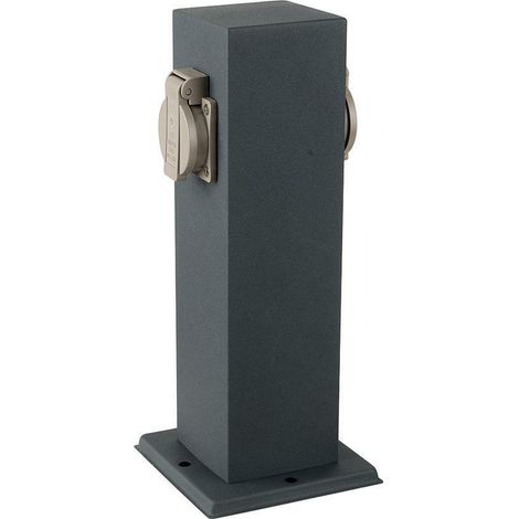 V-Tac – Prise extérieure 2 voies 16A IP44 en acier inoxydable gris foncé – Pour outils de jardinage – Montage au sol – SKU 8820