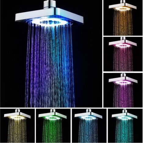 7 Couleurs Pommeau de Douche LED, Douchette LED Carré avec 7 Couleurs Changement, Pomme de Douche Lumineux pour Salle de Bain Maison (1/5)