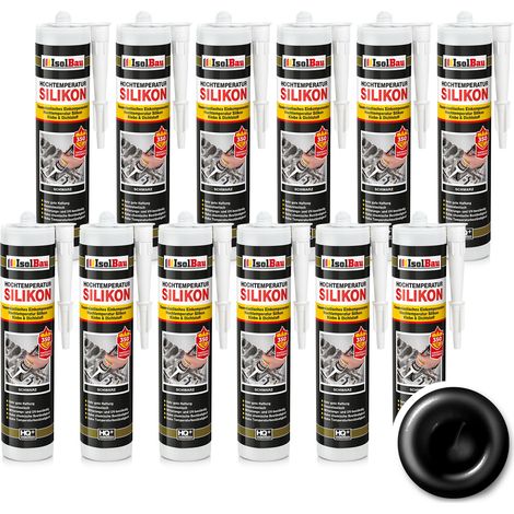 IsolBau Silicona de Alta Temperatura 350 °C Negro Hochtemperatursilikon 12 x 300 ml (1/5)