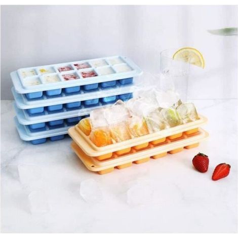 Bac à glaçons, Silicone Bac a glacons avec couvercle Moules à Glaçons pour l'eau, bébés, purée, Whisky,Glace,sans BPA- 2pcs (1/4)