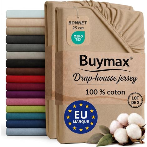 Lot de 2 draps-Housses 80x200 cm - 100% Coton - Sable (1/5)
