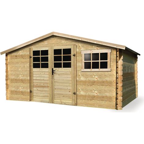 Abri de jardin bois 16mm avec toit en planches – Verre trempé – Serrure sécurité enfant – Kit ventilation – Seuil aluminium – Solid (1/2)
