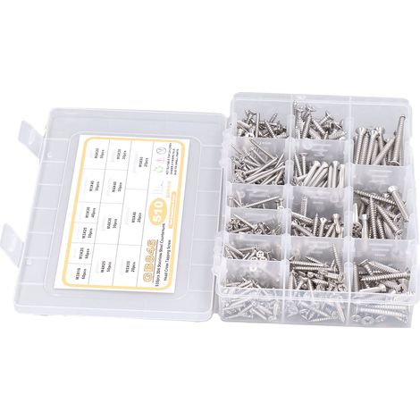 Kit 510 Senkkopfschrauben aus Edelstahl 304, selbstbohrend, Kreuzschlitz, Sortiment M3 M4 M5, diverse Schrauben. (1/5)