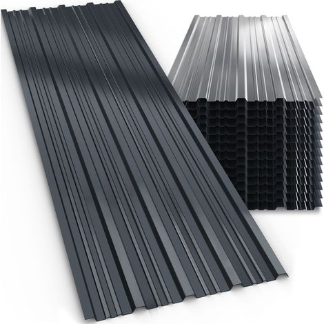 GARDEBRUK® 14x Galvanised Metal Roofing Sheets Box Profile 110x46cm Coated 7m² Cladding Walling Sheeting Trapezoidal Corrugated Roof Garage Shed Carport Greenhouse Panels Anthracite (1/6)