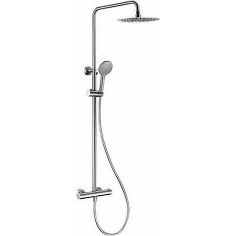 VALAZ Barra de ducha termostática redonda acero cepillado Serie Ebro - 20cm (1/2)