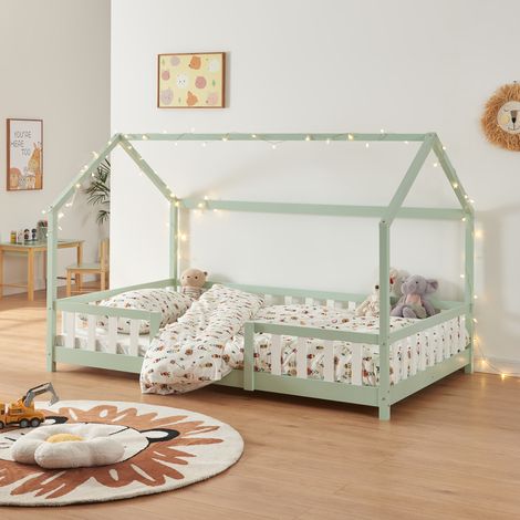Cama para niños Sisimiut forma de casa pino 120x200 cm Verde menta [en.casa]