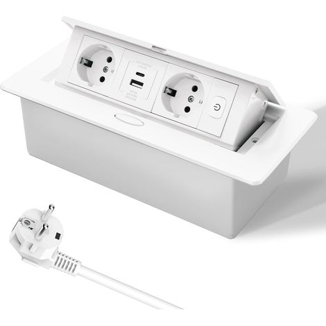 Prise rétractable PD20W USB-C à charge rapide de table, prise encastrée avec interrupteur pour comptoir de cuisine (Blanc) (1/5)