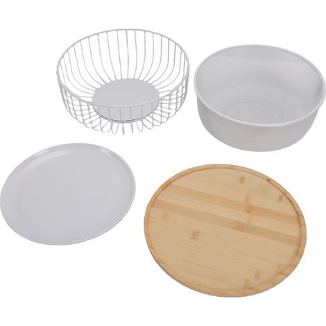 Panier à fruits en métal, Base en bois, bol en fil polyvalent de grande capacité pour comptoir de cuisine (1/5)