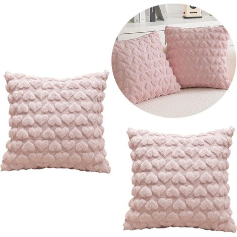 Lot de 2 housses de coussin - Housse de coussin peluche - Protège-coussin - Housse de coussin cœur - Housse de coussin décorative automne - 45 x 45 cm - Douce et moelleuse - Rose (1/4)