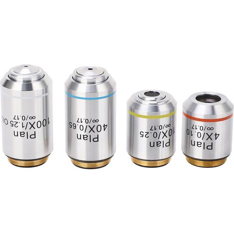 Mikroskop-Objektiv, biologisch, 195, achromatisch, 4x, 10x, 40x, 100x, Universal, 20,2 mm, Standard-RMS-Gewinde (1/5)