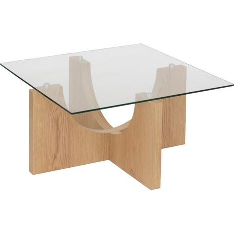 Table basse, table de salon en bois coloris naturel et verre transparent - Longueur 85 x Profondeur 85 x Hauteur 45 cm (1/4)