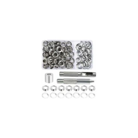 Ösen-Set, 100 Ösen à 12 mm, Planenreparatur-Set mit 3 Ösenwerkzeugen – Ösen-Set für Planen, Stoffe, Vorhänge und Textilverarbeitung – Crezuo