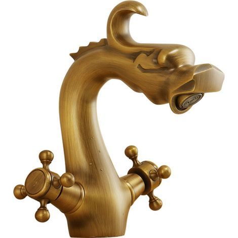 Rubinetto classico in rame massiccio, design unico con drago antico, miscelatore per acqua calda e fredda, rubinetto per bagno e lavabo, resistente agli schizzi, L (1/3)