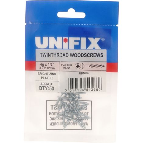 Unifix Twinthread Woodscrews Pozi Csk Head Bzp - 8G x 1.1/2" - Box of 125