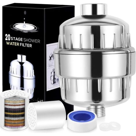 Filtre de douche à 20 étapes, filtre à eau dure, peau et cheveux plus sains, élimine le chlore, les métaux lourds et autres sédiments, adoucisseur d'eau à la vitamine C (1/5)