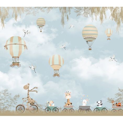 Papier peint panoramique Enfants - Animaux Montgolfières - 260 cm x 231 cm (1/2)