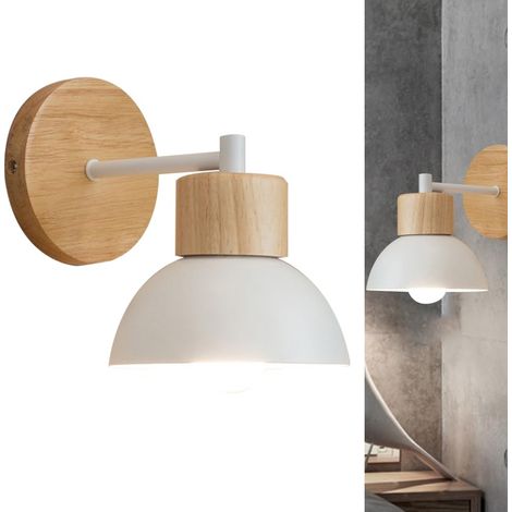 Applique Murale Moderne en Bois et Métal, E27, Luminaire Créatif en Fer pour Chevet, Restaurant, Escaliers, Salon, Chambre - Blanc