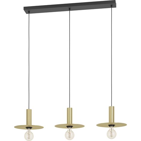 Lampadario A Sospensione Moderno Escandell Acciaio Nero Ottone 3 Luci E27 (1/4)