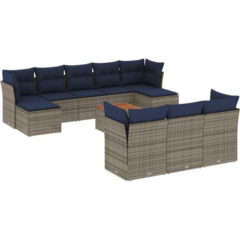 Set Divani da Giardino 11 pz con Cuscini Grigio in Polyrattan vidaXL (1/5)