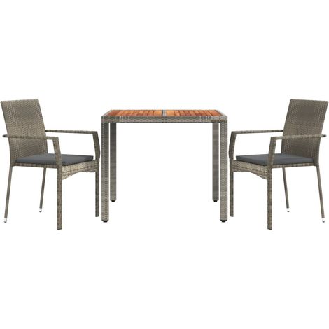 Set comedor de jardín 3 piezas con cojines ratán sintético gris vidaXL
